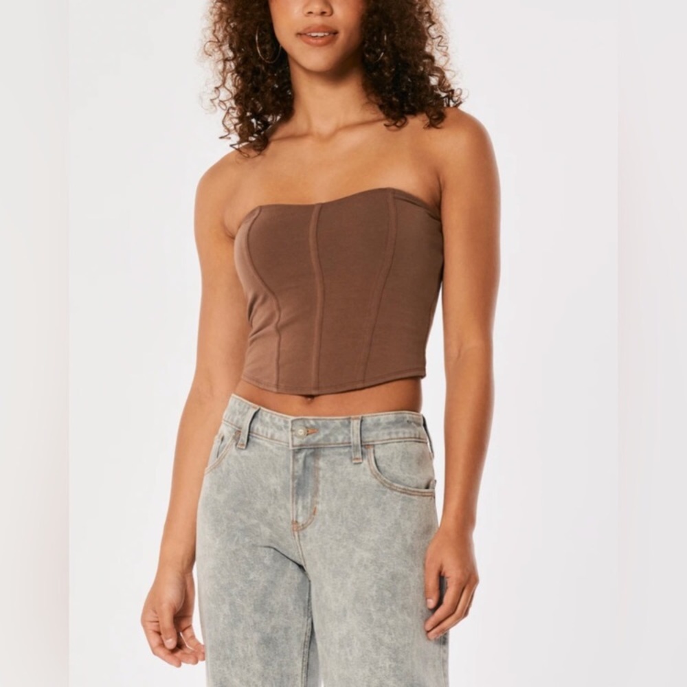 Hollister Brown Corset Bandeau Crop Top Size: Medium NWT